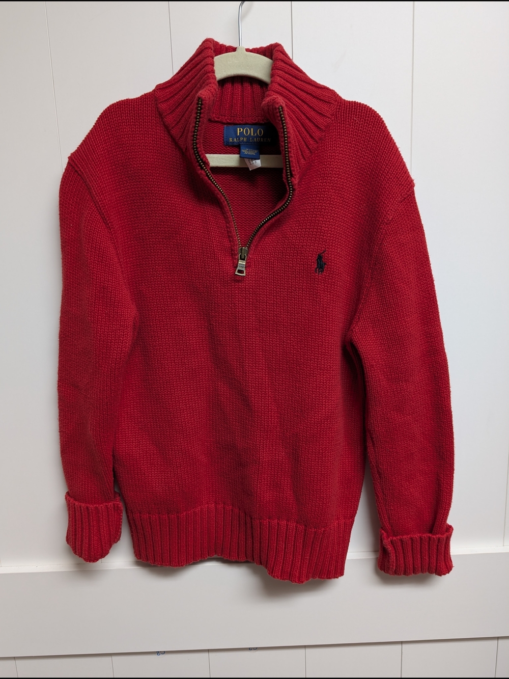Kids Polo by Ralph Lauren Red Half-Zip Knit Sweater with Ribbed Collar, sz 8